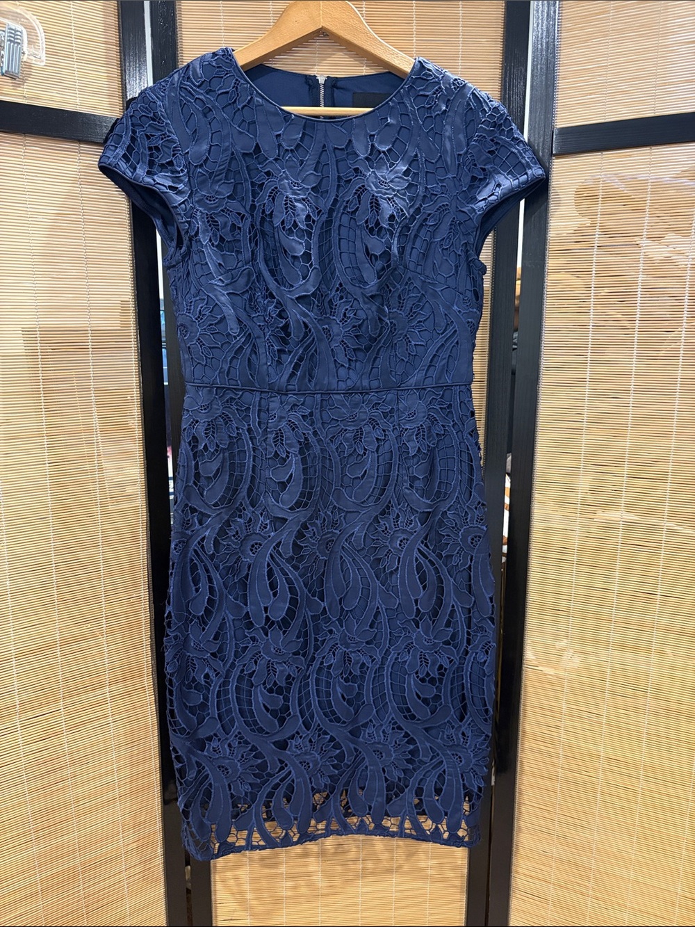 Navy Lace Midi Sheath Dress